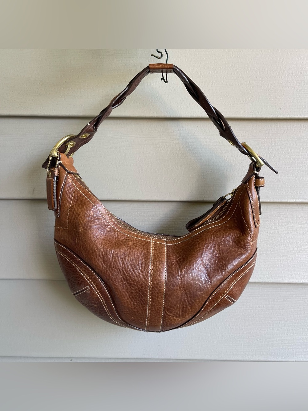 The Coach Y2K Soho Tobacco Whiskey Pebbled Leather B Braided Hobo Bag 10042 VTG